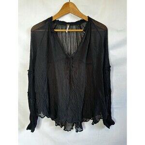 Free People flowy Top Black M Peasant-witchy  Boho Sheer  Hippy
